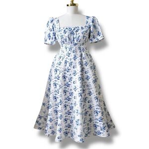 SHEIN Rometta Plus Women's Elegant Floral Print Square Neck Midi Dress, size XL